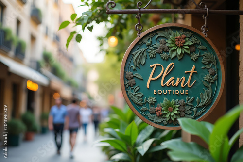 Plant boutique sign. Botanical store branding. Green shop logo. Nature retail signage. Eco lifestyle concept