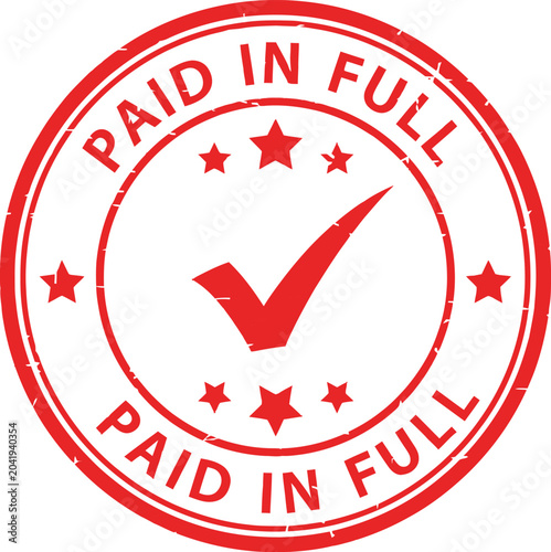 Red paid in full stamp with checkmark and stars
