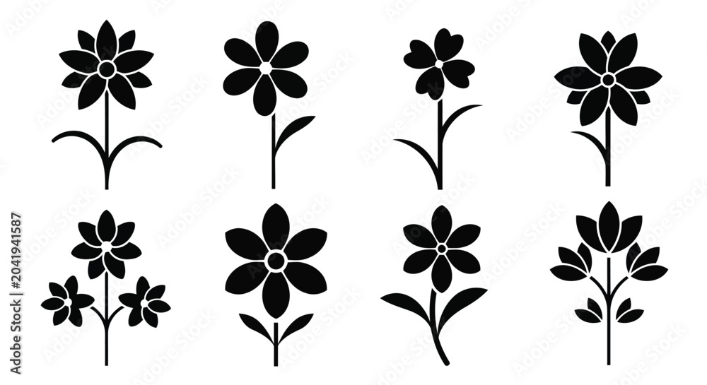 Fototapeta premium Black flower silhouettes on white background