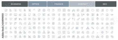 Professional set of business and finance thin line icons for website development