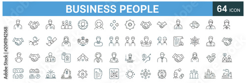 Photos Corporate business people and professional team management line icon set for des