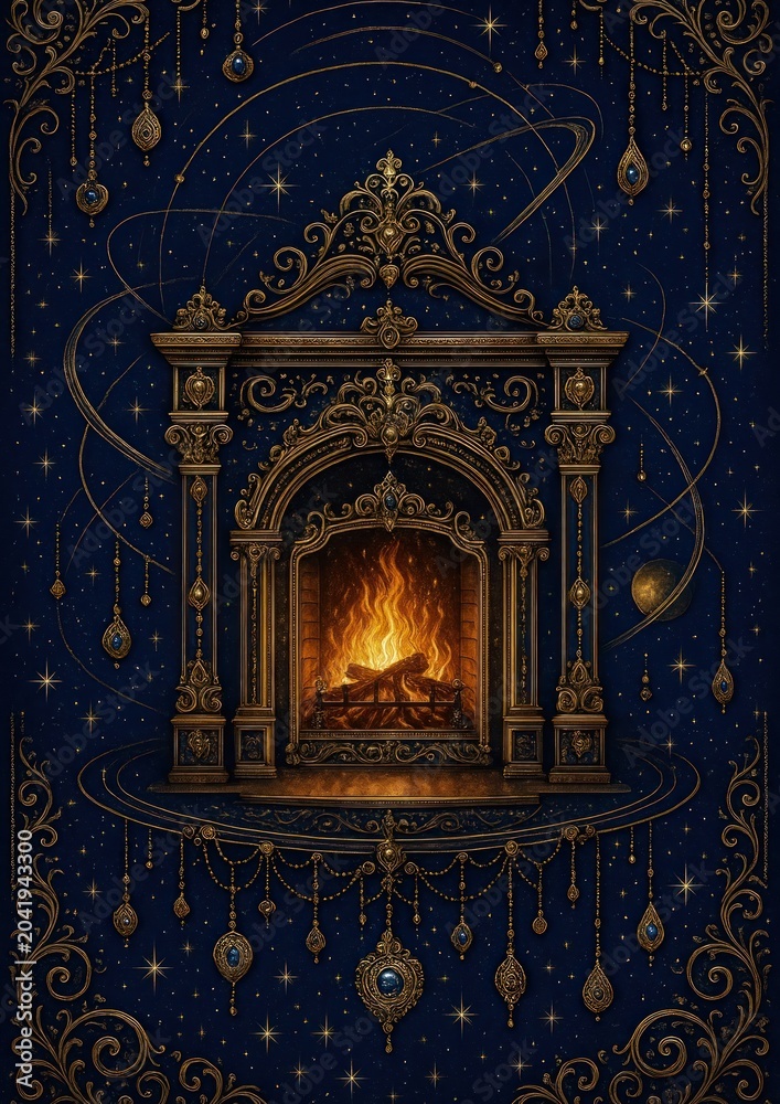 Obraz premium Ornate fireplace cosmic elegance