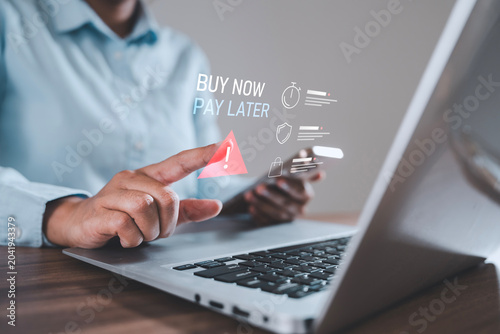 Cuadro en lienzo Buy now pay later financial warning and debt management concept finger touching