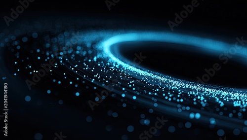Swirling luminous particles form a cosmic ring against a dark background