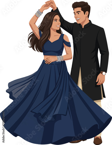 Sangeet Dancing Couple in Indian Attire Wedding Design 