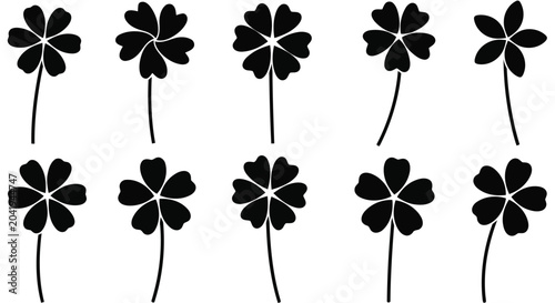 Schilderij op canvas Black four leaf clover icons
