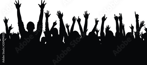 Canvastavla Black Silhouette Crowd Of People With Raised Hands At Concert Festival Cheering