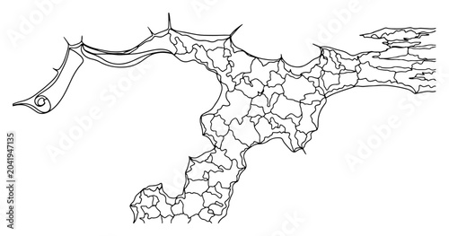 Quadro su tela Abstract geographical map outline continuous one line art