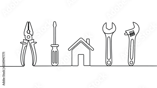 Tableau sur toile hand tools collection with pliers screwdriver house wrench and adjustable spanne