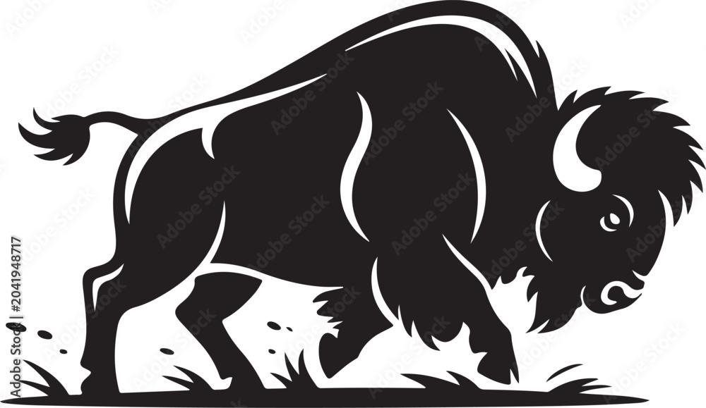 Obraz premium Bison grazing in grassy field illustration