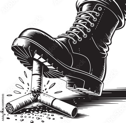 Foto Boot crushing broken cigarette with sparks