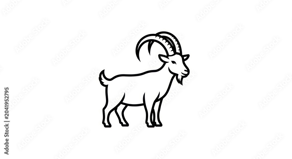 Fototapeta premium Majestic mountain goat line art illustration