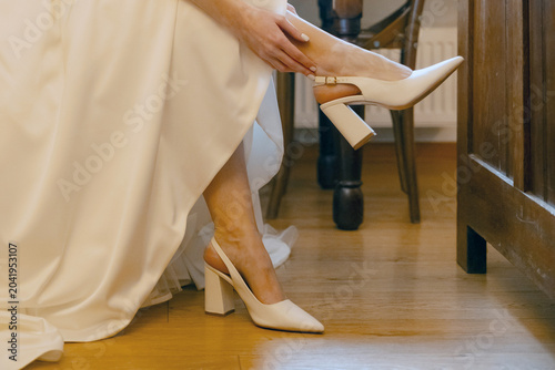 Elegant White Bridal Slingback Heels Prepared for Wedding Day Celebration