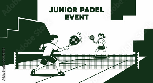 Junior Padel Tournament Illustration Depicting Active Youths Engaging in Sports Activity