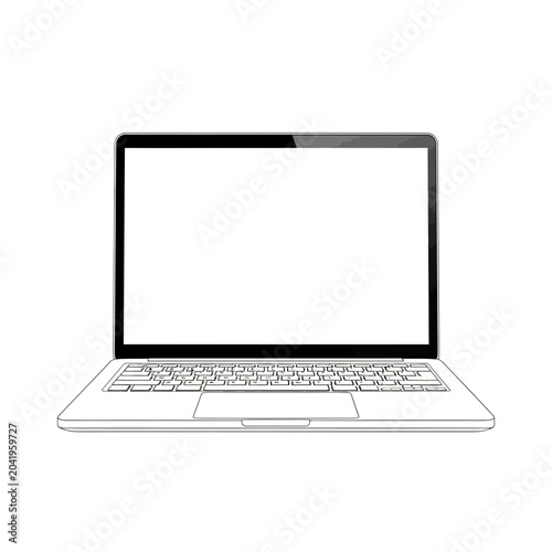 Minimalist Line Art Laptop with Blank Screen on White Background