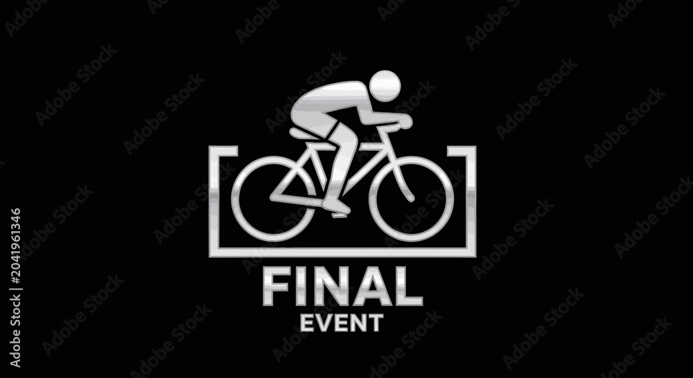 Fototapeta premium Minimalist Silver Cyclist Icon Illustrating The Final Event On Black Background