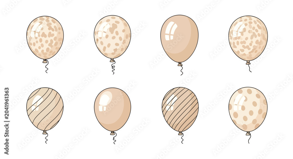 Obraz premium Cute illustrated balloons with beige patterns in a fun and festive arrangement, suitable for celebration, party decorations, birthdays, and cheerful events