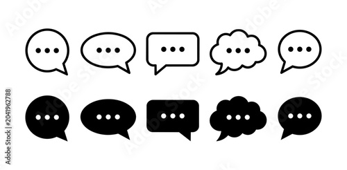 Photography Various black and white speech bubbles with ellipsis on a plain background for c