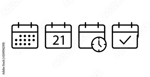 Schilderij op canvas Four black and white calendar icons with different symbols on a white background