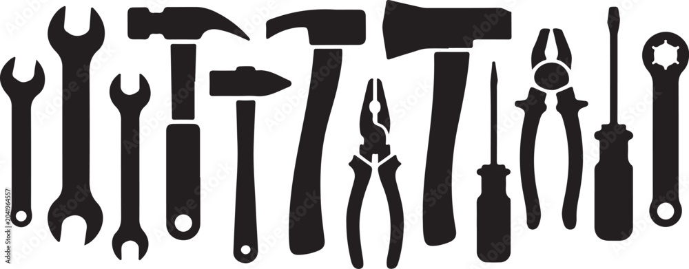 Fototapeta premium Black and white set of hand tools illustration
