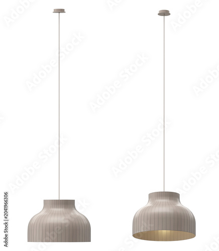 Φωτογραφία Modern bell-shaped ceiling hanging fixture with vertical fluted line textures in a soft clay beige color tone