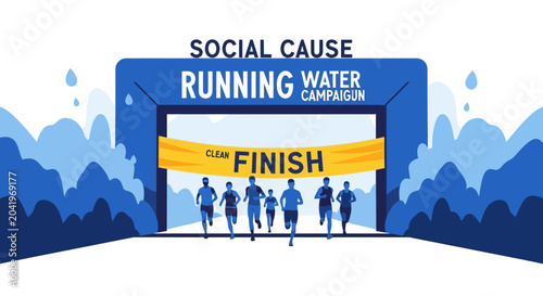 People Running for Clean Water, Charity Event, Marathon Fundraising and Social Responsibility