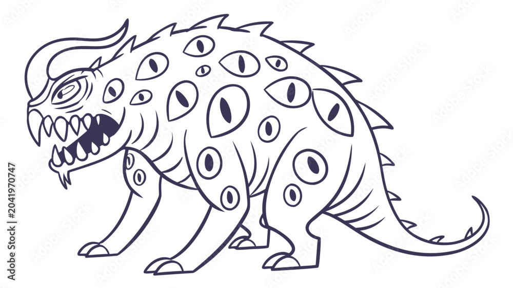 Obraz premium Multi Eyed Fantasy Monster Line Art Illustration