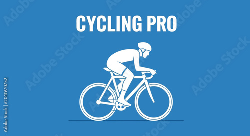 Professional Cyclist Riding Bicycle, Cycling Pro Champion Sport on Vibrant Blue Background