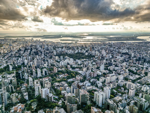 Aerial View of Porto Alegre Urban Area with Guaíba Lake in the Background