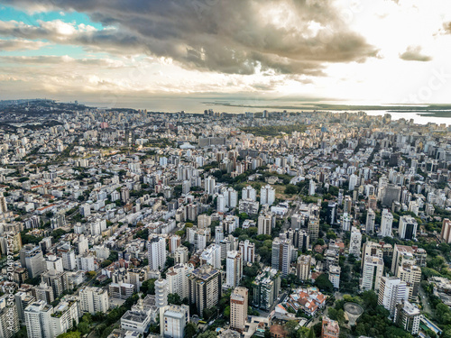 Aerial View of Porto Alegre Urban Area with Guaíba Lake in the Background