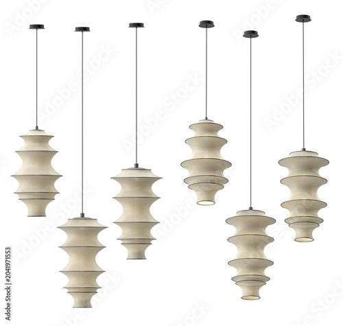 Canvas-taulu Contemporary scandinavian style hanging ceiling lamps featuring multi-layered tiered fabric shades in a wavy pagoda shape with black trim