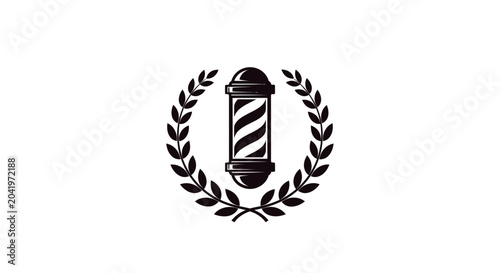Barber Pole Emblem with Laurel Wreath Vector Illustration