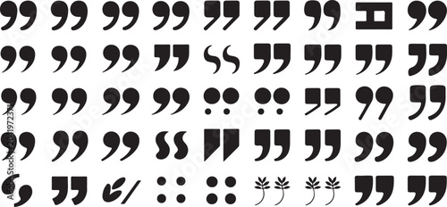Fotografi Diverse set of typographic quotation mark symbols featuring various artistic styles and forms for editorial layout usage and text