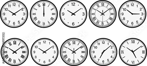 Quadro su tela Classic round wall clock vector illustration collection, arabic and roman numera