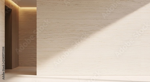 Modern Architectural Interior with Textured Stone Wall and Subtle Light