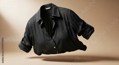 Floating black long-sleeve button-down shirt mockup.
