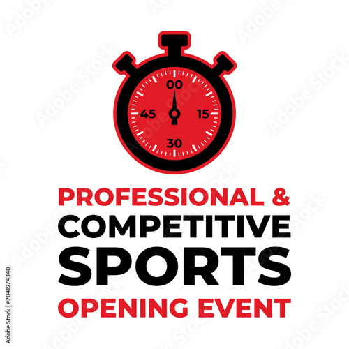 Professional Sports Competition: Opening Event Emblem With Stopwatch Countdown Time Indicator