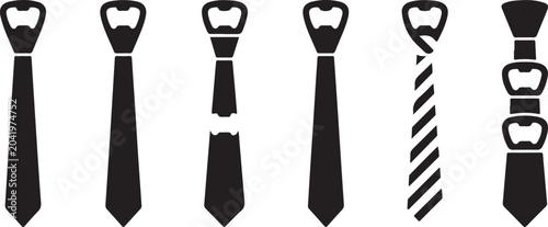 Photos Necktie collection showcasing multiple formal attire accessories with integrated bottle opener features for quirky social events