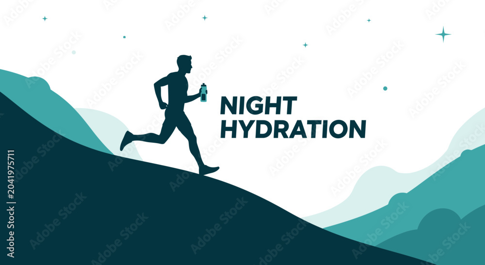 Naklejka premium Runner Hydrating At Night: A Visual Representation Of Stamina And Endurance