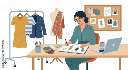 Fashion Designer Creating Clothing Patterns Illustration