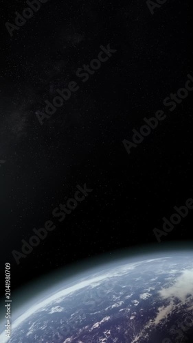 Slowly Rotating Earth from Space with Starry Deep Space Background