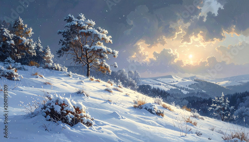 Snowy hillside landscape