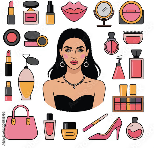 women in the kitchen cooking food with a knife and spoon illustrator vector icon set
