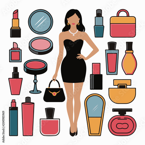 Set of Makeup and Cosmetic Bottle Icons Vector Illustration