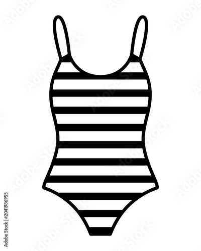 Konstfotografi Striped one piece swimsuit illustration, minimalist black outline summer swimwea