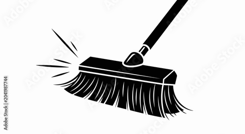 Black and White Broom Icon Vector Illustration