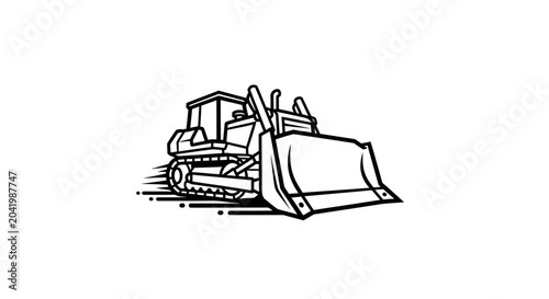 Black and White Bulldozer Line Art Illustration