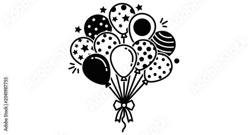 Black and White Bunch of Party Balloons Illustration