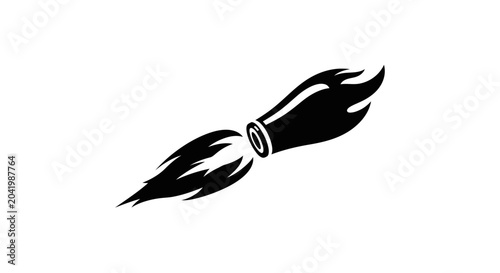 Black and White Bullet Icon with Flame Trail