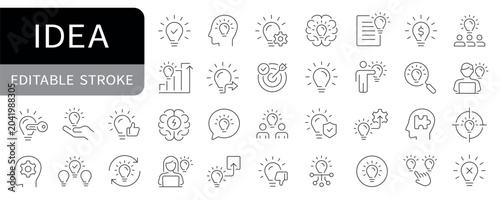 Idea simple line icons set. Creative solution editable stroke icon. vector